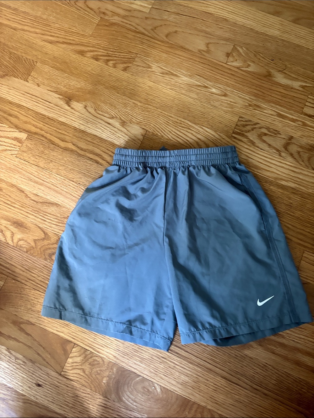 Nike Boys Gray Athletic Shorts with White Swoosh